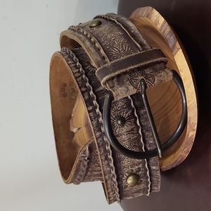 Fossil Brown Leather Tooled Women's Belt